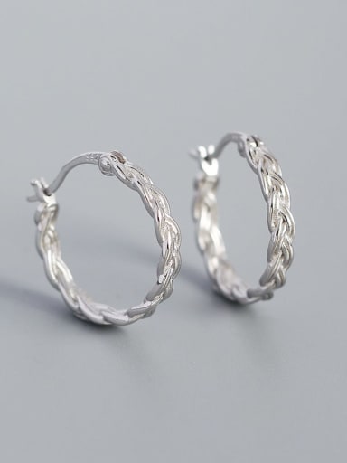 925 Sterling Silver Twist Round Minimalist Hoop Earring