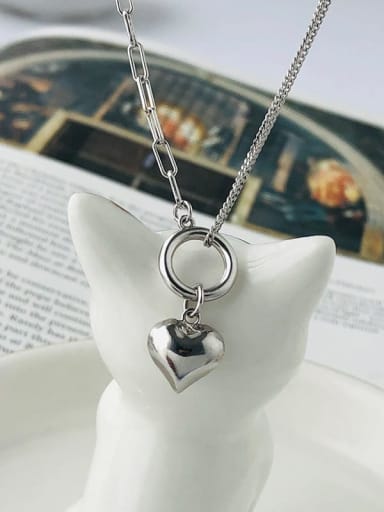 A2078 silver 925 Sterling Silver Heart Minimalist Asymmetrical  Chain Necklace