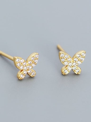 Gold color 925 Sterling Silver Cubic Zirconia Butterfly Minimalist Stud Earring