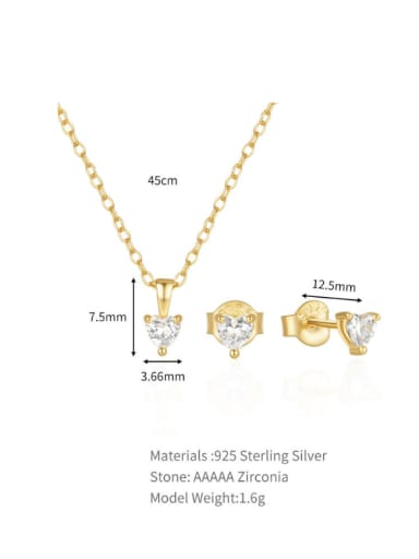 golden 925 Sterling Silver Cubic Zirconia Dainty Heart Earring and Necklace Set