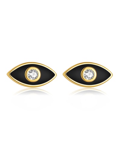 Black dropper glue 925 Sterling Silver Cubic Zirconia Enamel Evil Eye Dainty Stud Earring