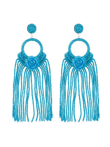 Blue e68739 Alloy Multi Color Cotton thread Flower Bohemia Pure handmade Weave Earring