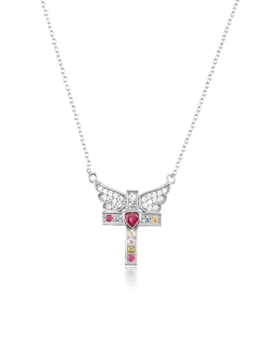 platinum 925 Sterling Silver Cubic Zirconia Cross Dainty Necklace