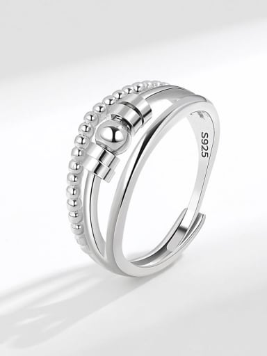 Platinum (PNJ595) 925 Sterling Silver Bead Geometric Minimalist Stackable Ring