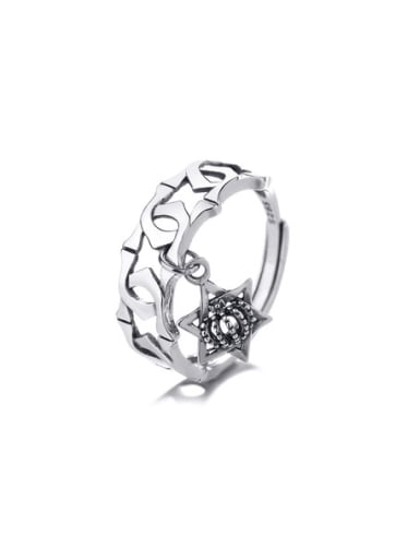 925 Sterling Silver Hexagram Crown Vintage Band Ring