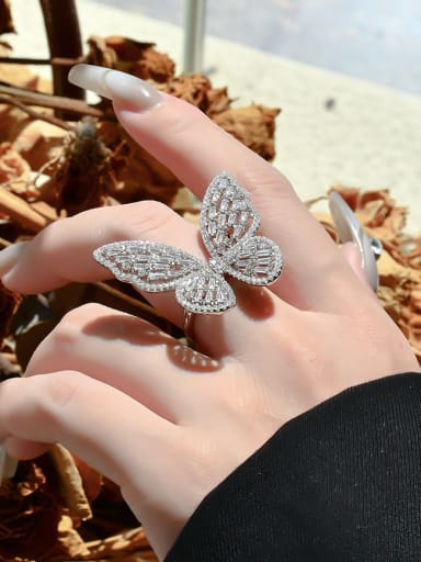 925 Sterling Silver Cubic Zirconia Hollow Butterfly Luxury Band Ring