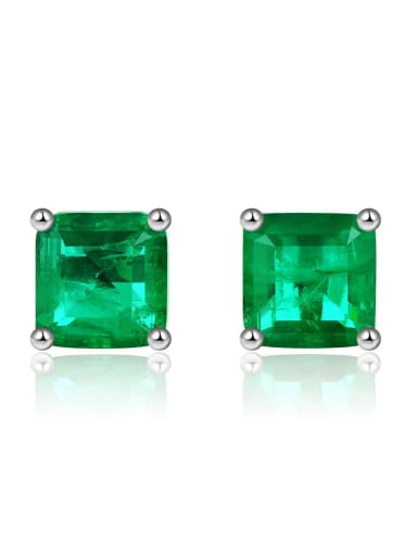 Green [E 0126] 925 Sterling Silver High Carbon Diamond Geometric Luxury Stud Earring