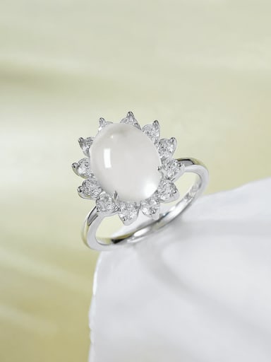 925 Sterling Silver Jade Sun Flower Trend Band Ring