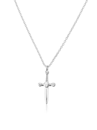 platinum 925 Sterling Silver Cubic Zirconia Cross Minimalist Regligious Necklace