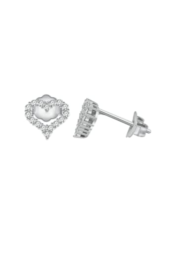 silvery 925 Sterling Silver Cubic Zirconia Heart Dainty Stud Earring