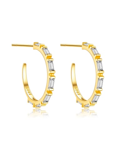 18K gold white 925 Sterling Silver Cubic Zirconia Geometric Trend Hoop Earring