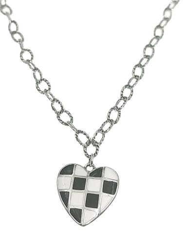 925 Sterling Silver Enamel Vintage Heart Pendant Necklace