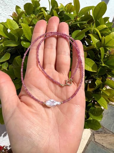 Pink small round buckle necklace 38+ 5cm Titanium Steel Natural Stone Irregular Bohemia Handmade Beaded Necklace