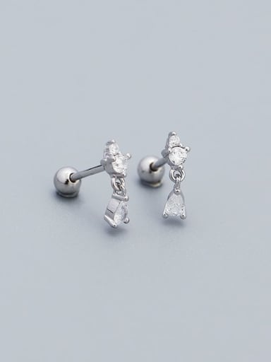 Platinum 925 Sterling Silver Cubic Zirconia Geometric Minimalist Drop Earring