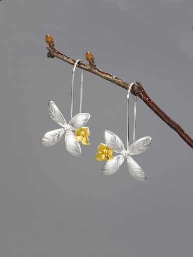 925 Sterling Silver natural flowers handmade Artisan Hook Earring