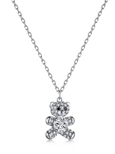 Platinum NE190052 S W WH 925 Sterling Silver Cubic Zirconia Bear Cute Necklace