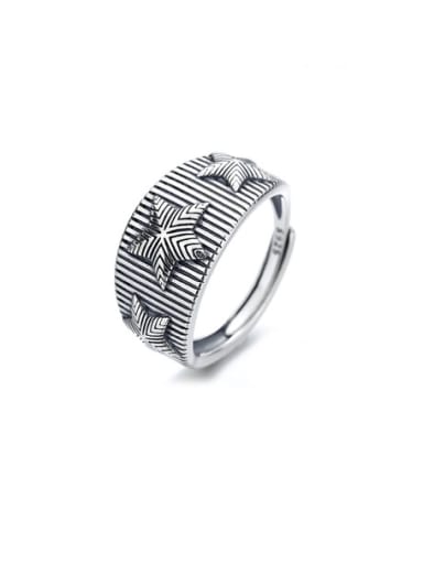 925 Sterling Silver Five-Pointed Star Vintage Band Ring