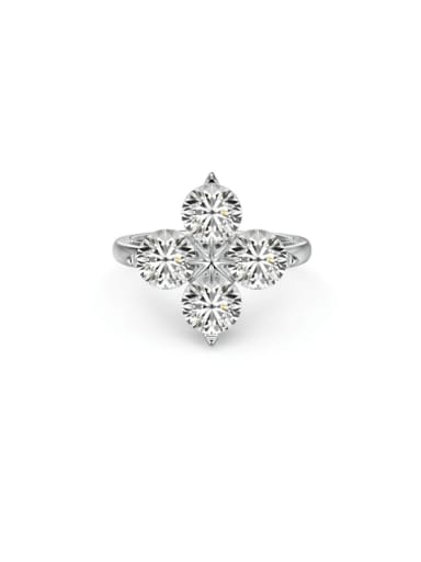 DY120977 S W WH 925 Sterling Silver Cubic Zirconia Clover Dainty Cocktail Ring