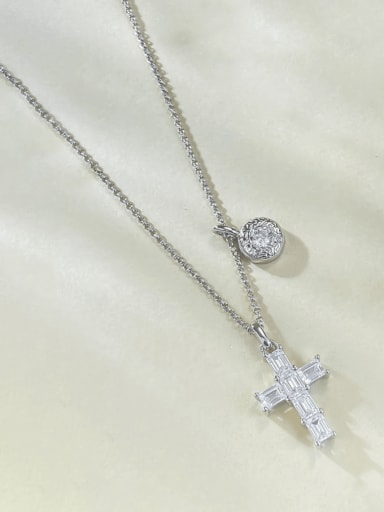 N388 Cross rectangular platinum 925 Sterling Silver Cubic Zirconia Cross Luxury Regligious Necklace