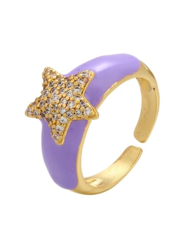 purple Brass Enamel Rhinestone Star Trend Band Ring