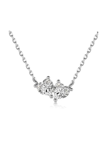 DY190757 S W WH 925 Sterling Silver Cubic Zirconia Heart Dainty Necklace