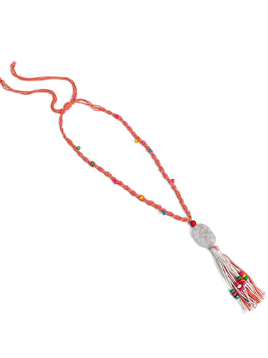 Orange n70253 Bead Natural stone Rope Cotton Tassel Bohemia Hand-Woven Long Strand Necklace