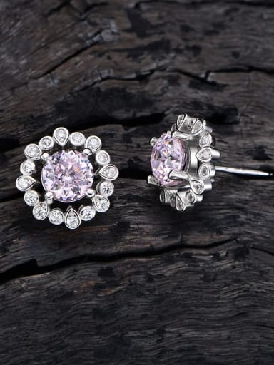 Pink diamond earrings 925 Sterling Silver Cubic Zirconia Dainty Flower  Earring and Necklace Set