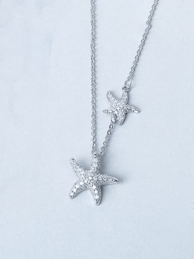 Platinum 925 Sterling Silver Cubic Zirconia  Sea Star Dainty Necklace