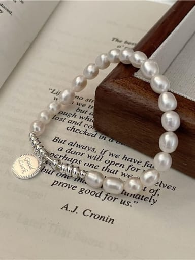 Pearl round Bracelet 925 Sterling Silver Freshwater Pearl Round Vintage Necklace