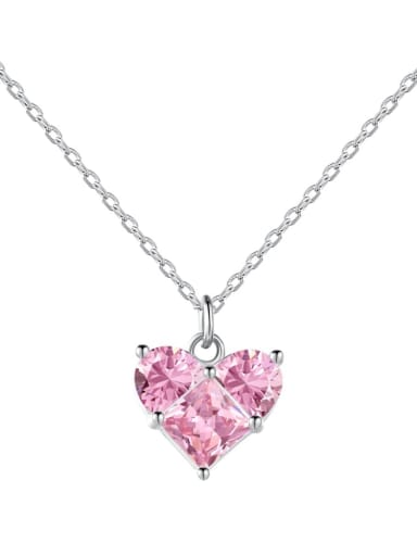 Platinum +pink DY190684 S W PK 925 Sterling Silver Cubic Zirconia Heart Minimalist Necklace
