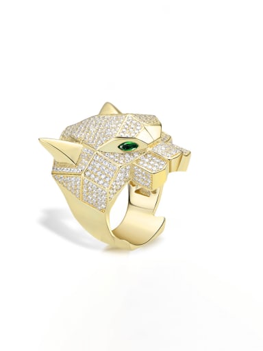 Gold 925 Sterling Silver High Carbon Diamond Lion Luxury Band Ring