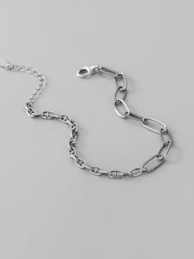 925 Sterling Silver Geometric Vintage Asymmetric chain Link Bracelet