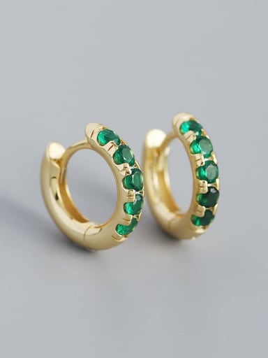 Gold (greenstone) 925 Sterling Silver Rhinestone Geometric Vintage Huggie Earring