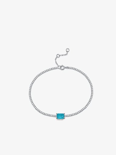 925 Sterling Silver High Carbon Diamond Blue Geometric Dainty Adjustable Bracelet