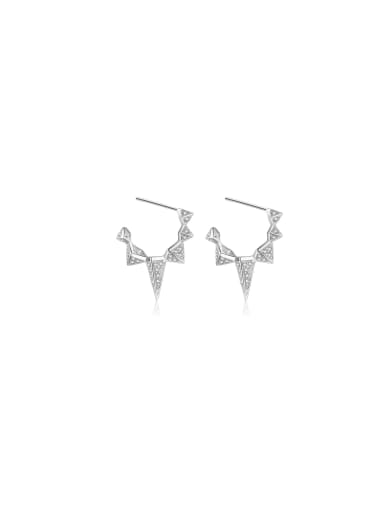 Platinum White Stone 925 Sterling Silver Cubic Zirconia Geometric Dainty Stud Earring