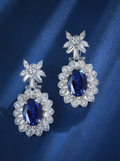 blue 925 Sterling Silver Cubic Zirconia Geometric Luxury Drop Earring