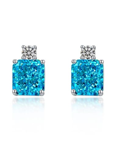 Sea blue [e 1795] 925 Sterling Silver High Carbon Diamond Square Dainty Stud Earring
