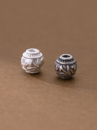 S999  Silver 3D Hard Silver Distressed Printed Ball Spacer Beads