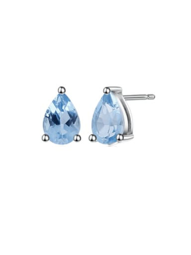 custom 925 Sterling Silver Swiss Blue Topaz Water Drop Luxury Stud Earring