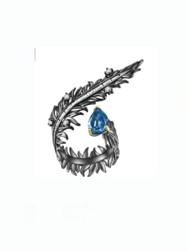 london blue topaz 925 Sterling Silver Amethyst Leaf Hip Hop Band Ring