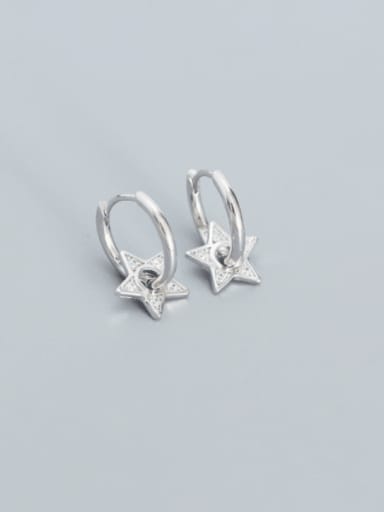 Platinum 925 Sterling Silver Cubic Zirconia Pentagram Minimalist Huggie Earring