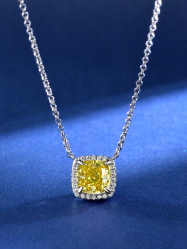925 Sterling Silver High Carbon Diamond Square Luxury Necklace