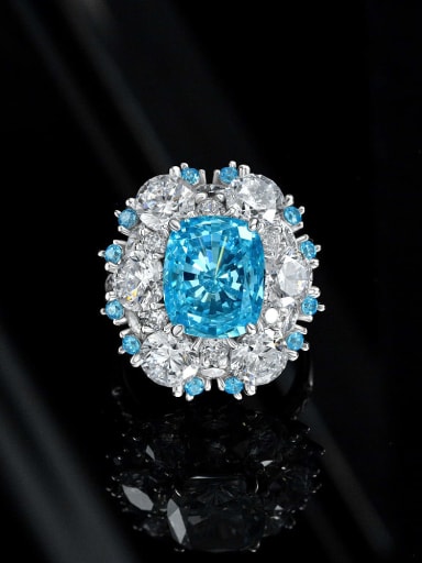 Sea Blue [R 2568] 925 Sterling Silver High Carbon Diamond Geometric Luxury Statement Ring