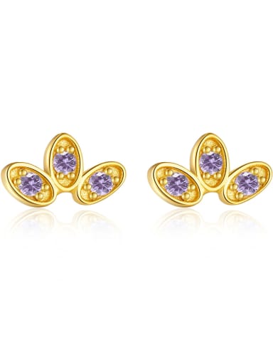 18K gold [purple stone] 925 Sterling Silver Cubic Zirconia Flower Dainty Stud Earring