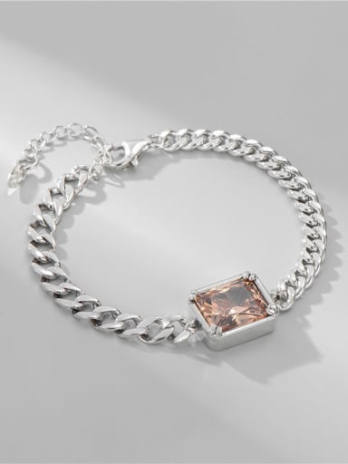 925 Sterling Silver Glass Stone Geometric Chain Vintage Link Bracelet