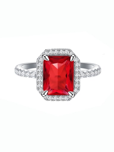Red 925 Sterling Silver Cubic Zirconia Geometric Luxury Band Ring