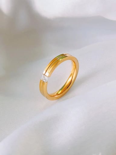 Single Diamond Gold Ring Titanium Steel Rhinestone Geometric Minimalist Band Ring