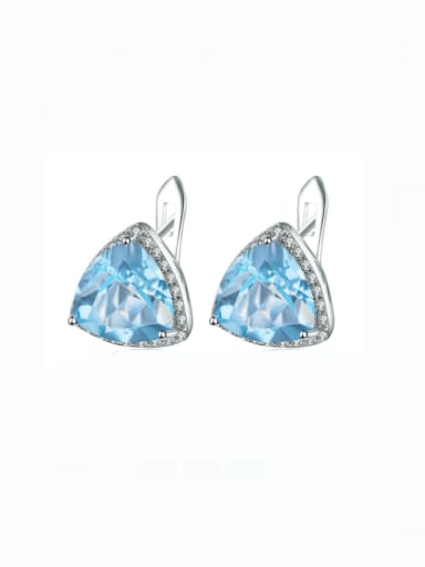 925 Sterling Silver Swiss Blue Topaz Triangle Luxury Stud Earring