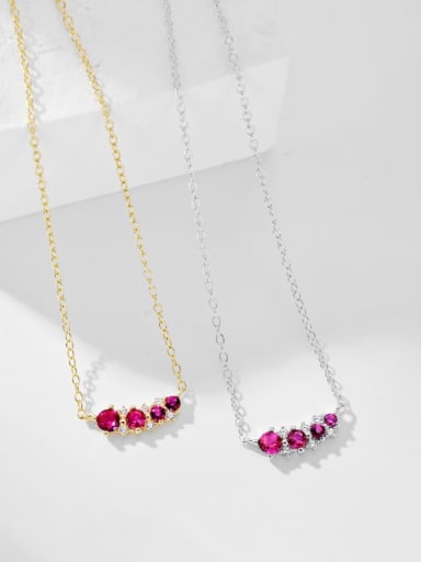 925 Sterling Silver Cubic Zirconia Red Geometric Dainty Necklace