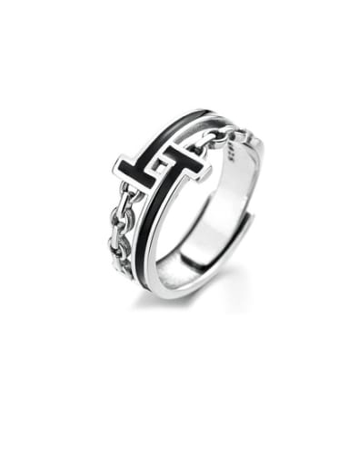 925 Sterling Silver Enamel Geometric Vintage Ring